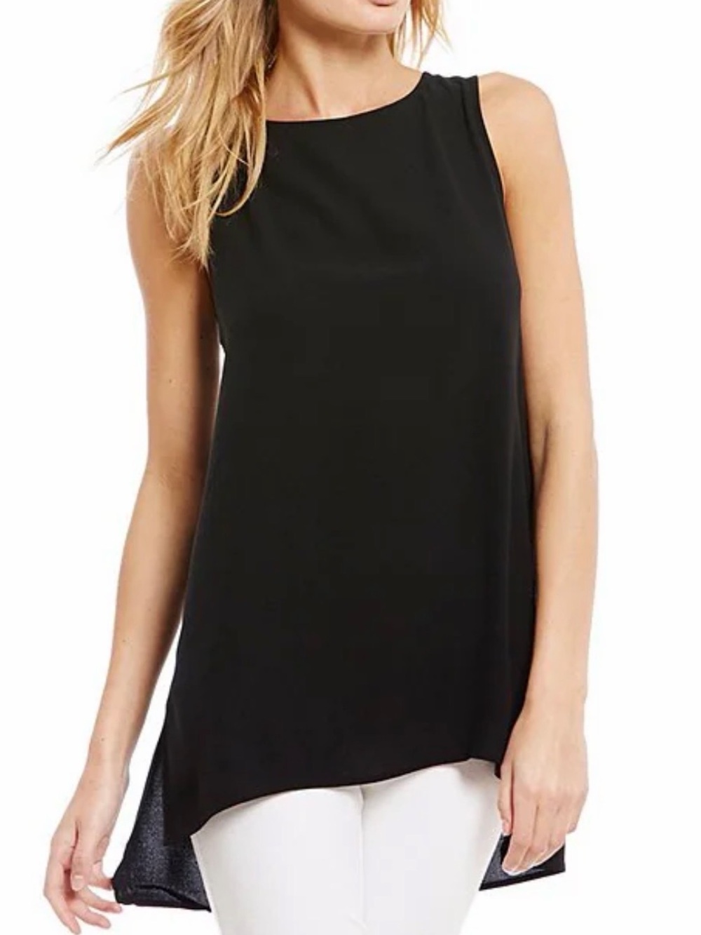Eileen Fisher NWT Silk Georgette Crepe Boat Neck Sleeveless Tunic Size Medium